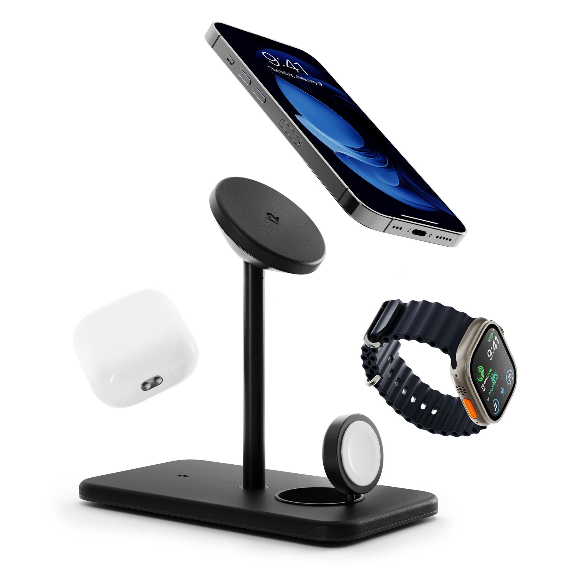 Twelve South HiRise 3 Deluxe 3-in-1 Wireless Charging Stand - Black