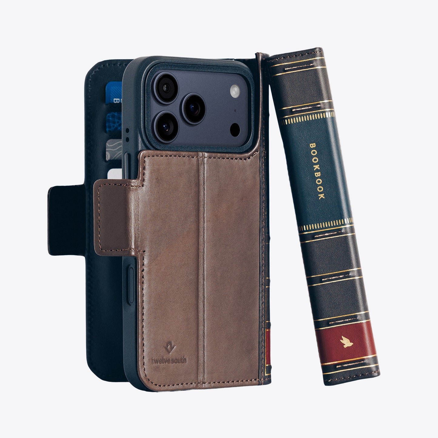 Phone case with book design on a white background