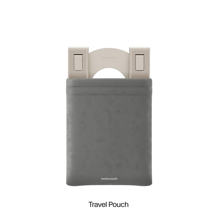 Gray travel pouch with a white background