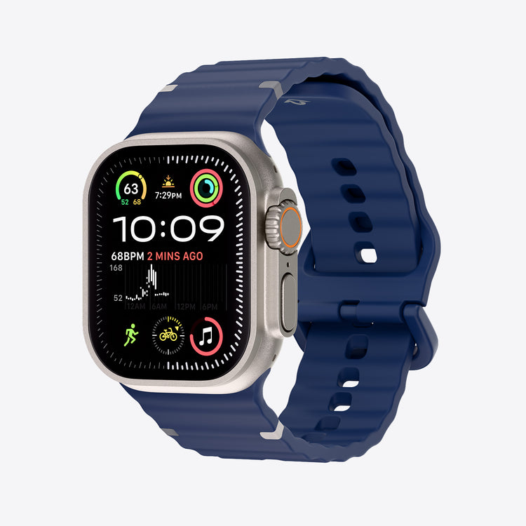Smartwatch with a blue band on a light gray background