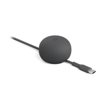 Black USB-C cable with round connector on a white background