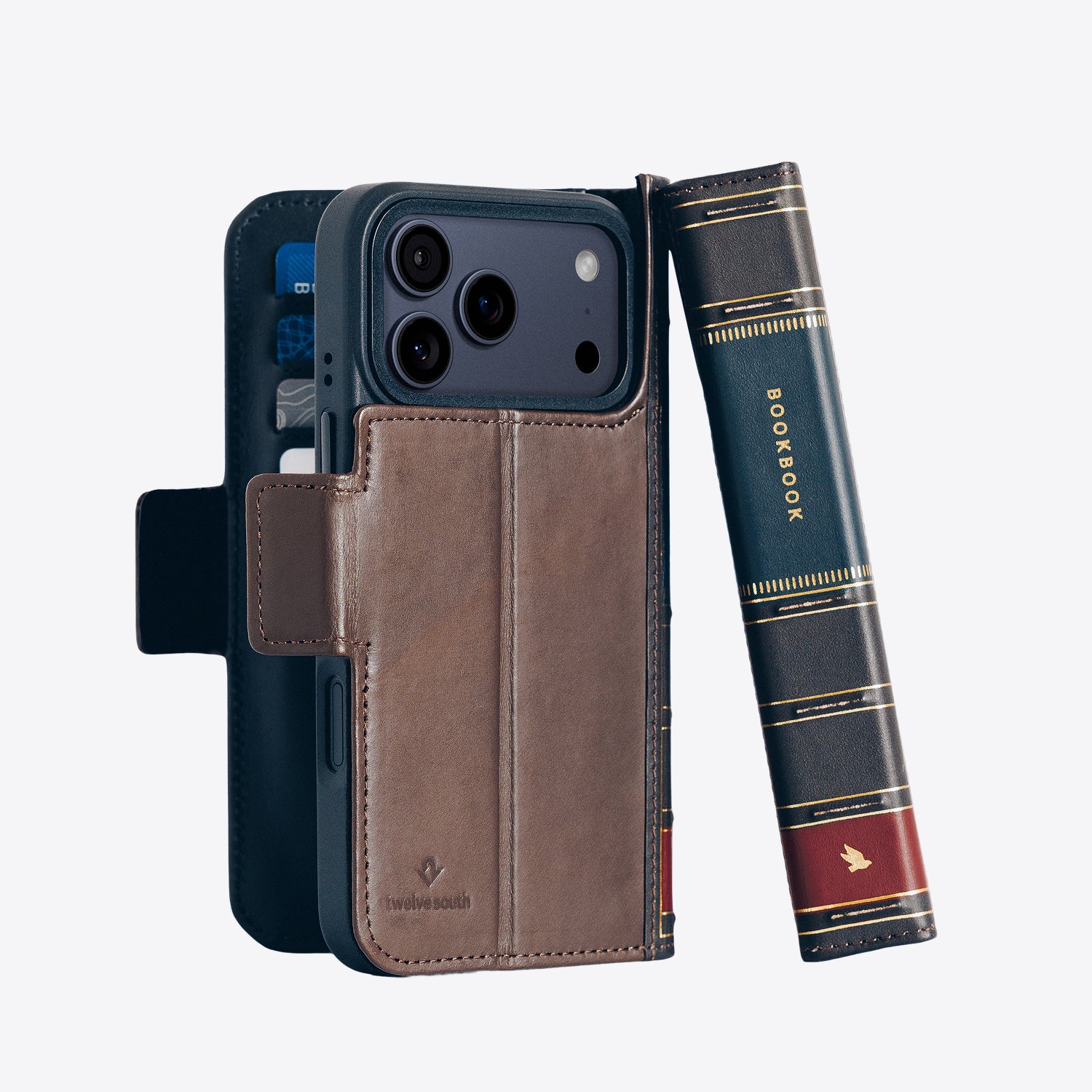 Phone case with book design on a white background