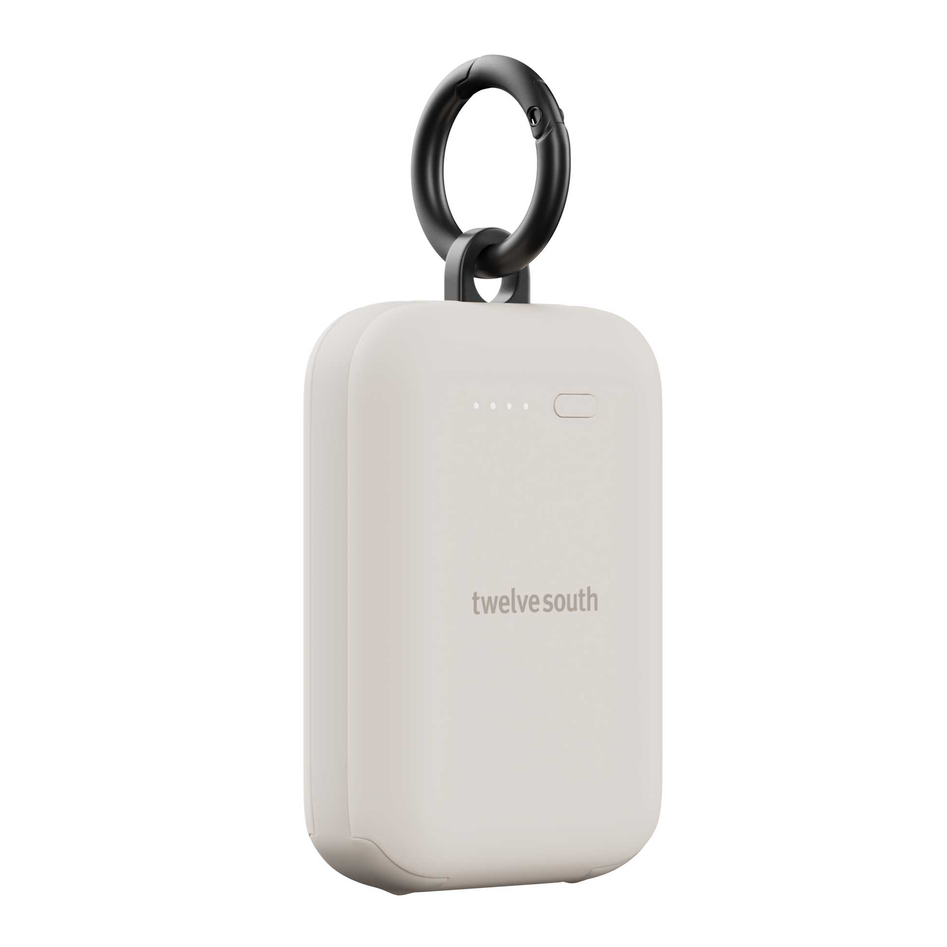 White power bank with black ring on a white background