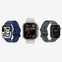 Three smartwatches with different designs on a white background