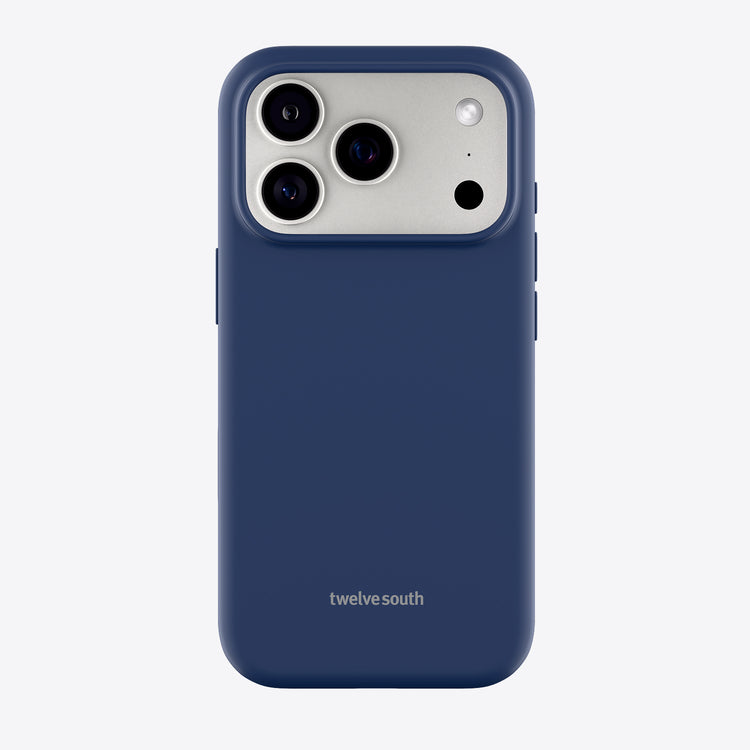 Navy blue phone case with 'twelve south' branding on a white background