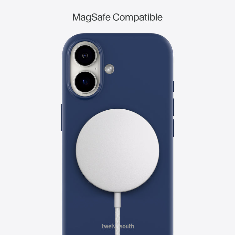 Navy phone case with MagSafe-compatible design on a white background